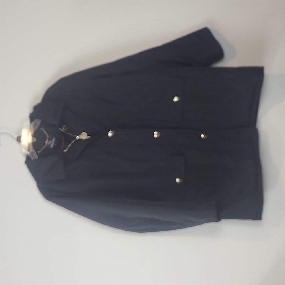 DENNIS BY DENNIS BRASSO Black Water Resistant Quilted Interior Coat Gold Buttons